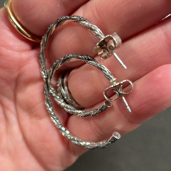 John Hardy Black Diamond and Silver Hoops - Picture 3 of 7